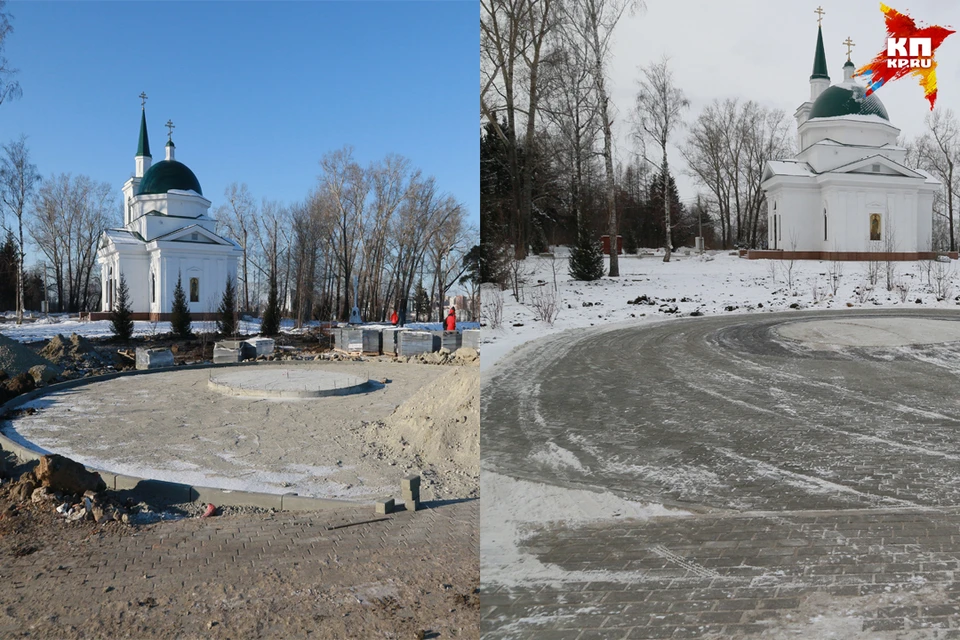 Смели ли снег перед укладкой плитки – не известно. Фото слева сделано в ноябре, справа – в декабре.