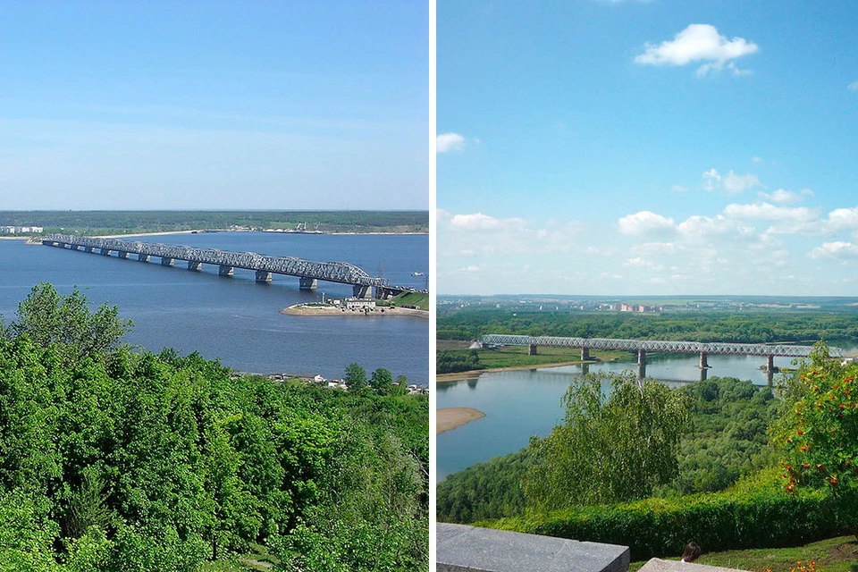 Слева направо: Императорский мост через Волгу в Ульяновске и Бельский мост под Уфой на реке Белая
