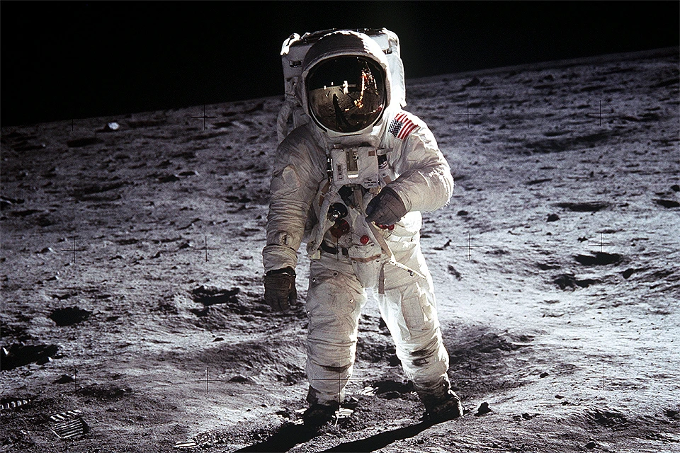 Астронавт Базз Олдрин на поверхности Луны, июль 1969 года.