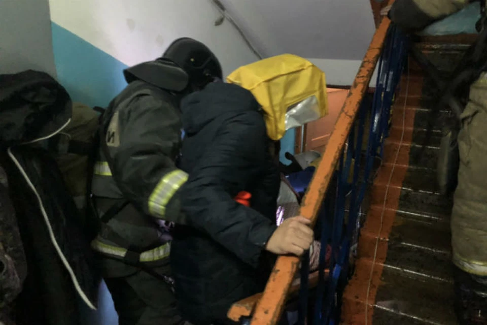 Жильцов выводили в специальных спасательных устройствах Фото: МЧС Хакасии