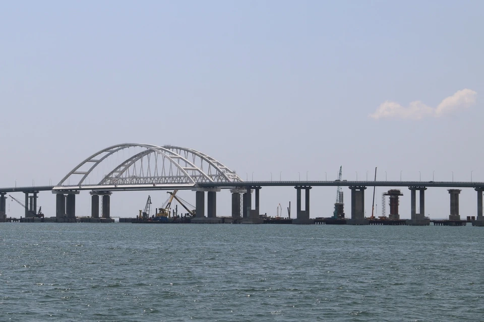 Нелегальные туристы едут по Крымскому мосту.