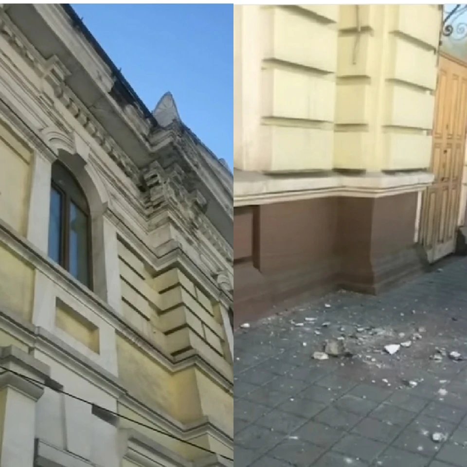 Фасад здания начал разрушаться