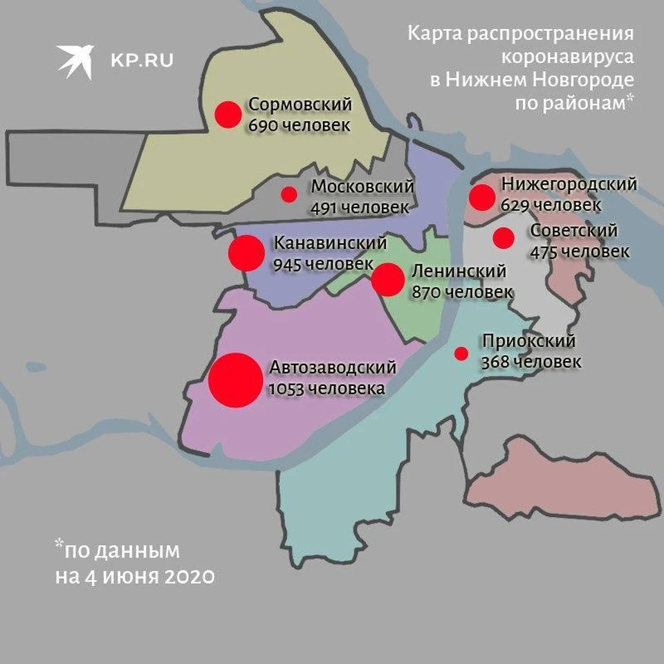 Коронавирус в Нижнем Новгороде по районам, последние новости на 4 июня 2020  года: Канавинский район приближается к отметке в 1000 заболевших - KP.RU