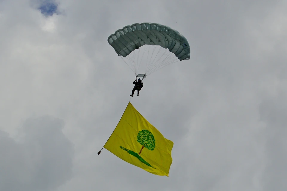 Выступление парашютистов в День России в Липецке