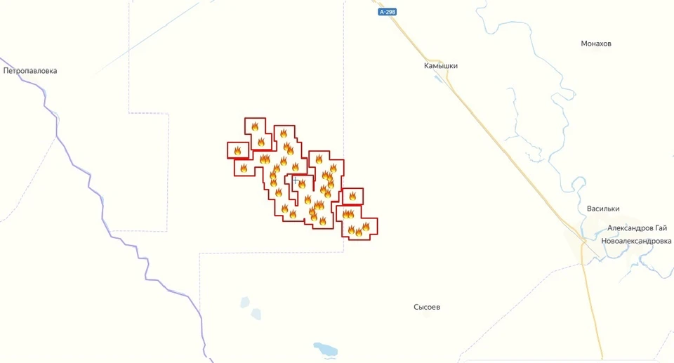 Карта fires.ru с пожарами в Саратовской области