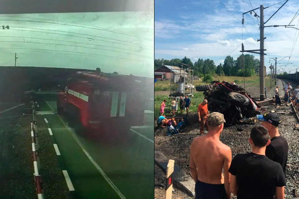 Столкновение пожарной машины и поезда на Алтае.