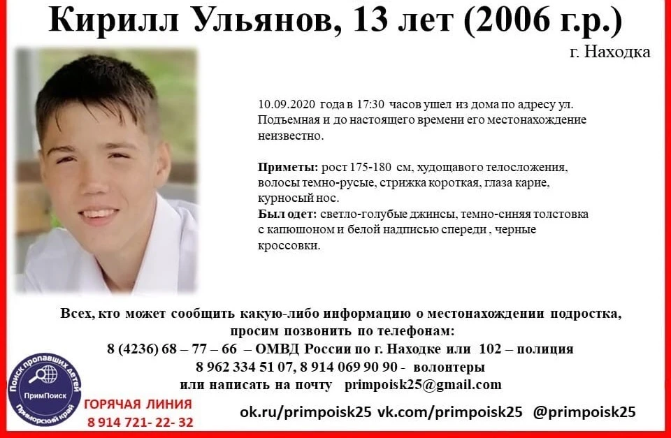 Ориентировка на Кирилла, которую распространили волонтеры.