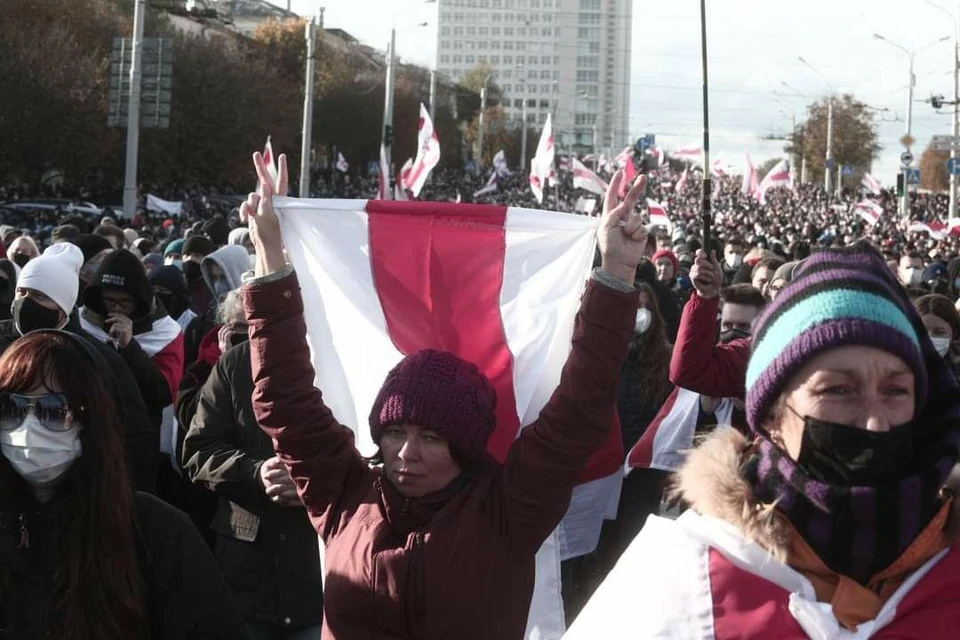 Участники марша оппозиции в центре Минска, 18 октября 2020 г. Фото: Иван Иванов
