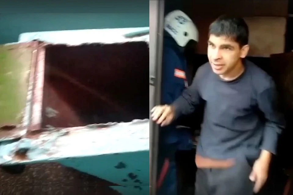 В Новосибирске мужчина застрял в мусоропроводе — на помощь ему прибыли спасатели. Фото: Кадр из видео