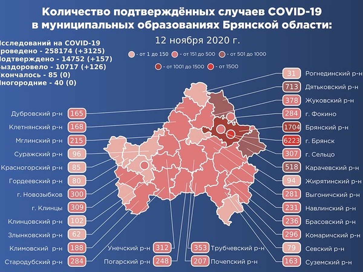 Карта распространения коронавируса в Брянской области на 12 ноября 2020  года - KP.RU