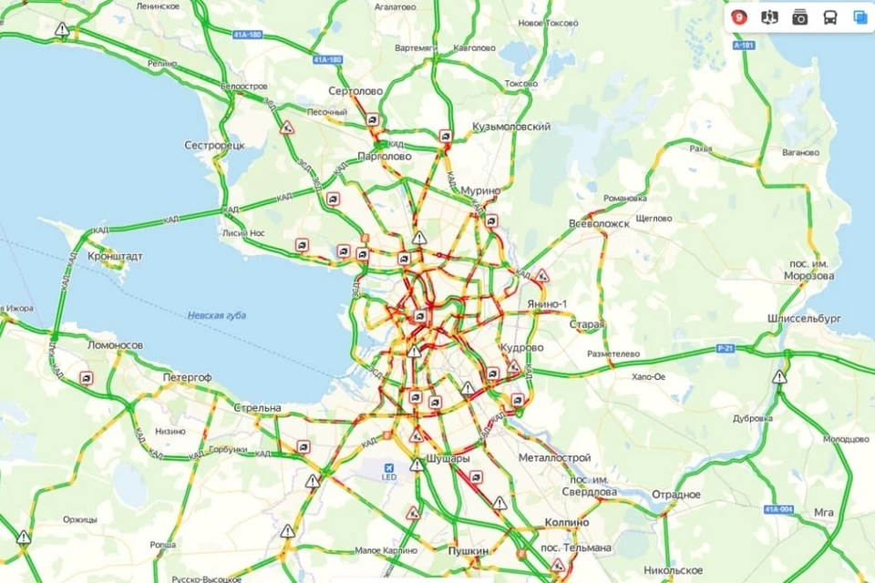 Карта загруженности дорог спб