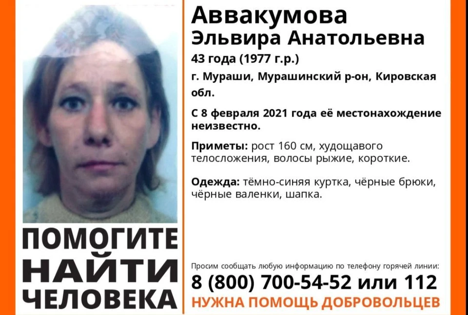 Женщина пропала 8 февраля, и больше ее никто не видел. Фото: vk.com/lizaalert_kirov