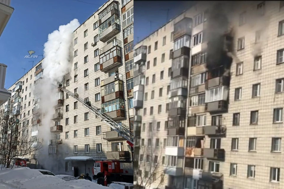 В Новосибирске загорелся балкон в жилом доме. Фото: "АСТ-54"\Кадр из видео\"ЧП-Новосибирск"