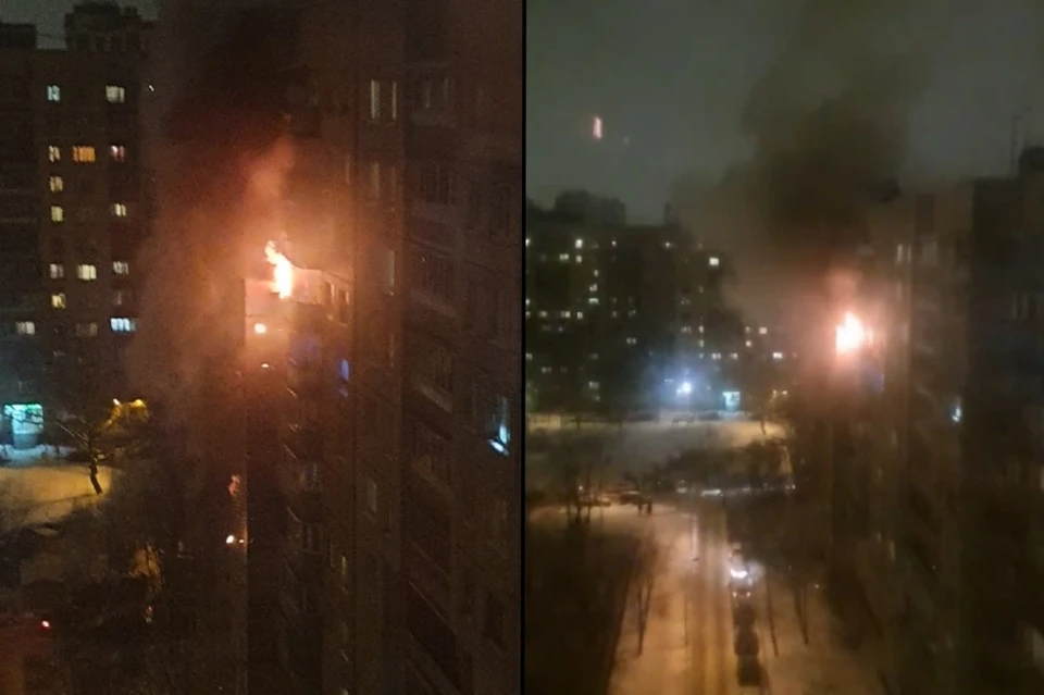 Сильный пожар вспыхнул в многоэтажке на юге Санкт-Петербурга. Фото: vk.com/id3726902