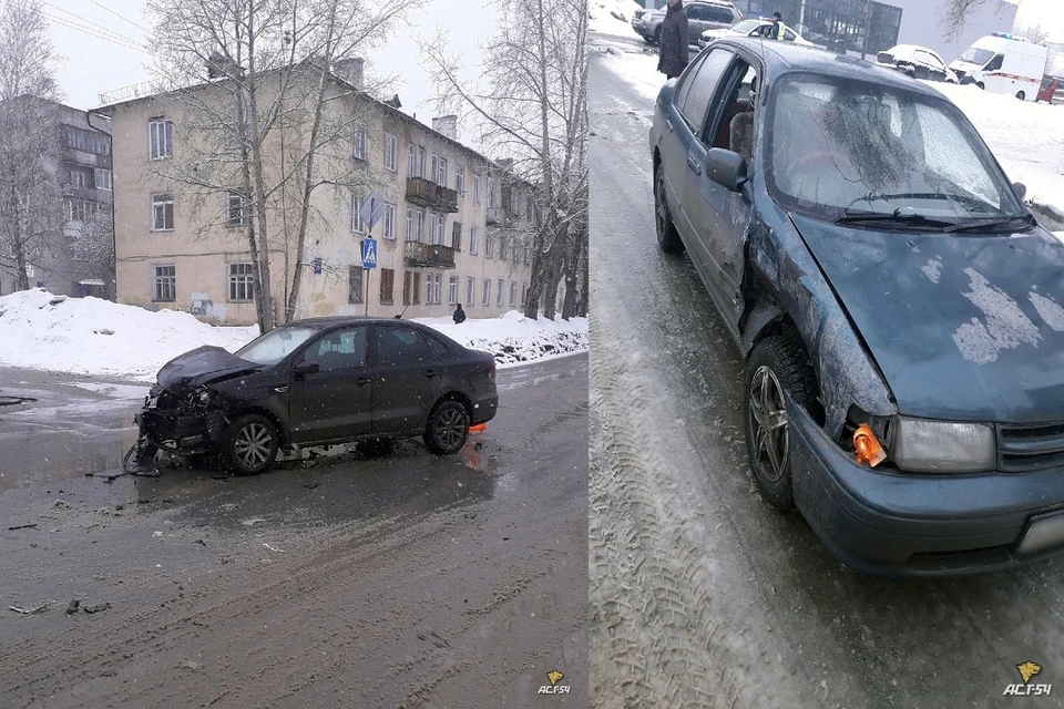 В Ленинском районе Новосибирска столкнулись две иномарки. Фото: "АСТ - 54".
