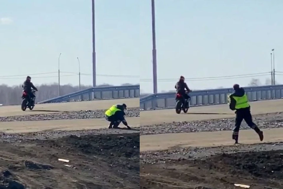 Под Новосибирском развернулась настоящая погоня сотрудников полиции за мотоциклистом. Фото: Кадр из видео