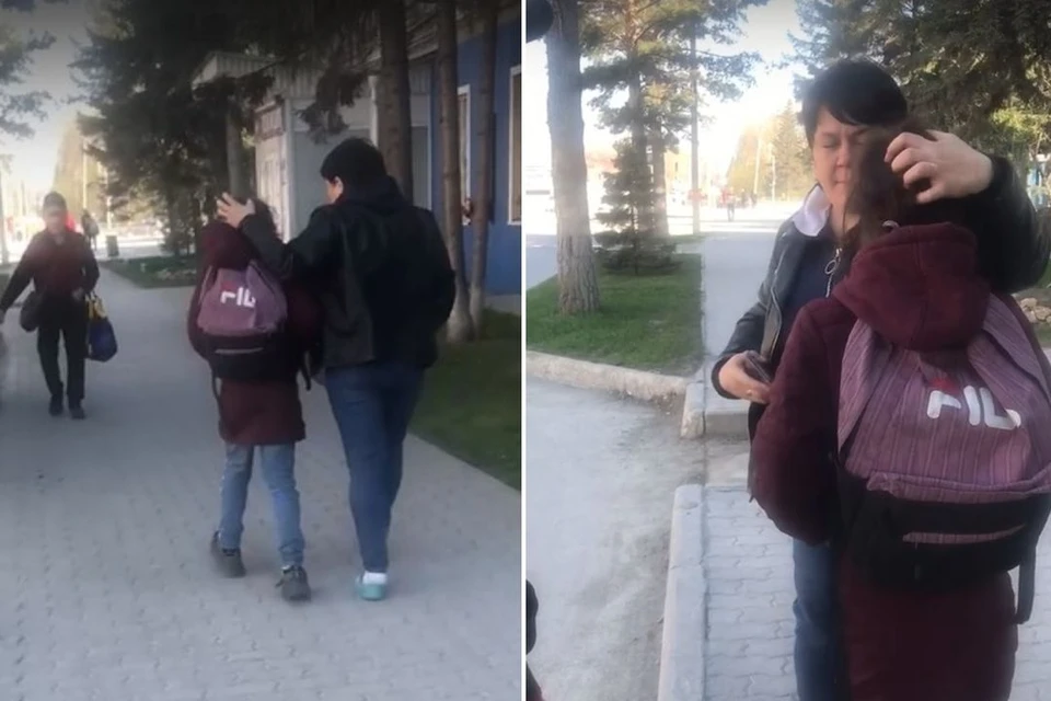 Мать тащила дочку за волосы по центру Искитима. Фото: стоп-кадр с видео.
