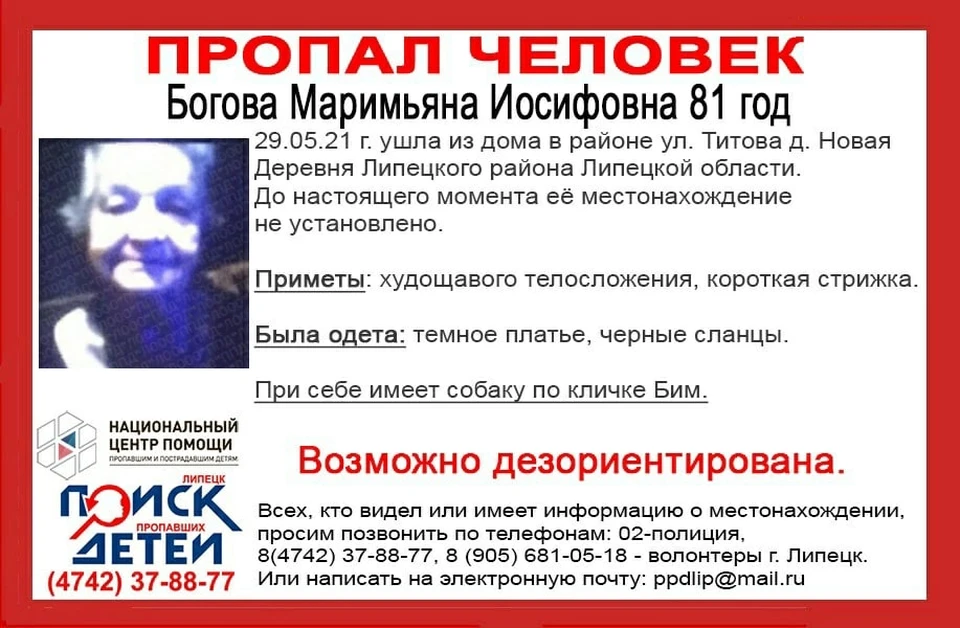 Пенсионерка с собачкой пропала под Липецком