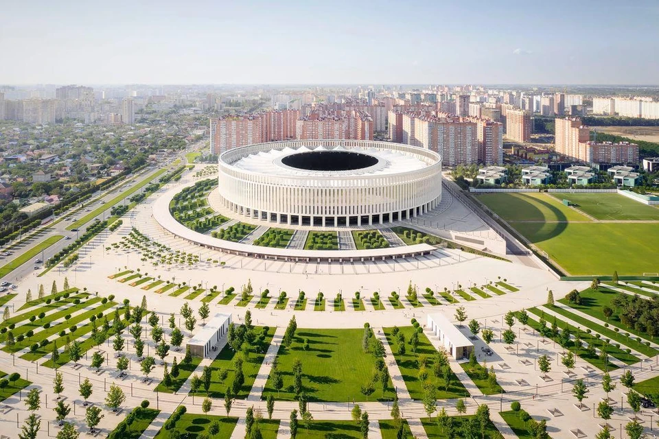 Стадион в Краснодаре и благоустройство вокруг него, выполненные немецким архитектурным бюро, которое займется созданием проекта нового парка в Екатеринбурге. Фото: бюро GMP