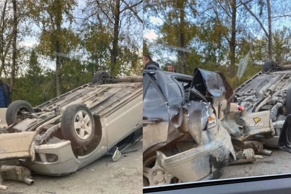 Под Новосибирском на Мочищенском шоссе фура протаранила два легковых автомобиля. Фото: "АСТ-54"