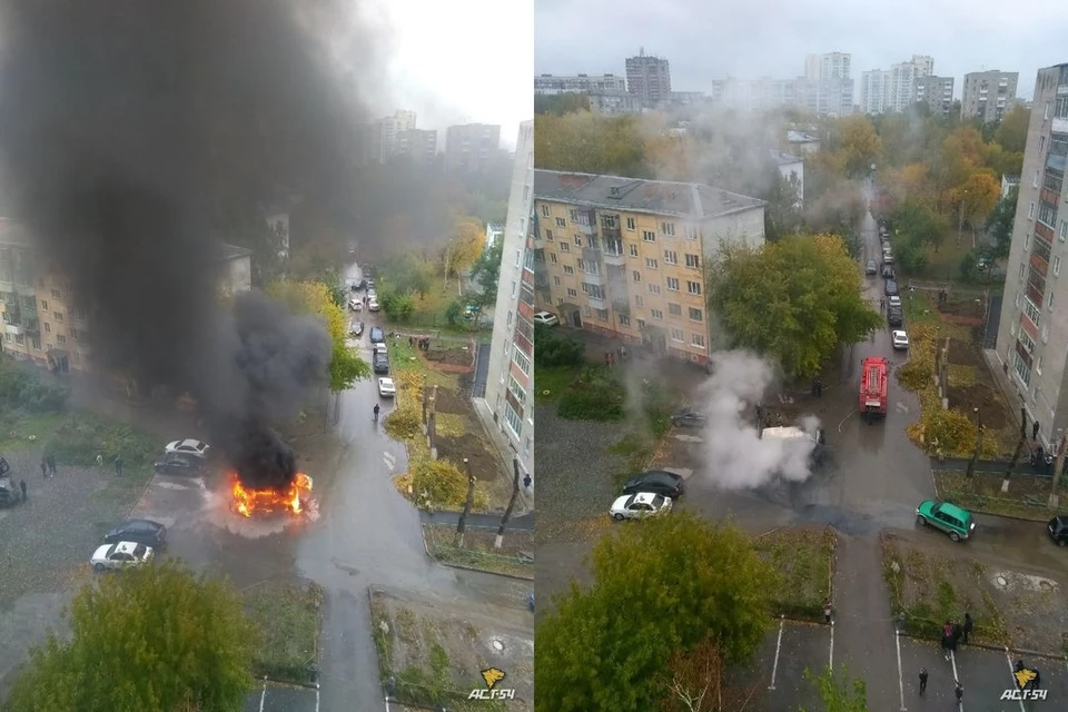 В Новосибирске, днем 29 сентября, в Ленинском районе загорелся микроавтобус. Фото: "АСТ-54"