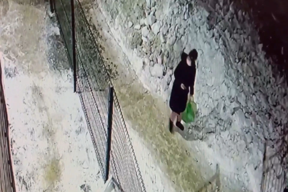 Прохожая выкинула мешок с мусором на улице и пошла дальше. Фото: скрин видео vk.com/murmansk.region