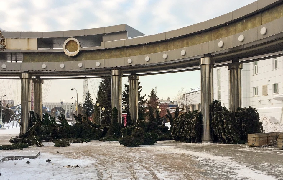 В Тюмени разбирают новогодние ели.