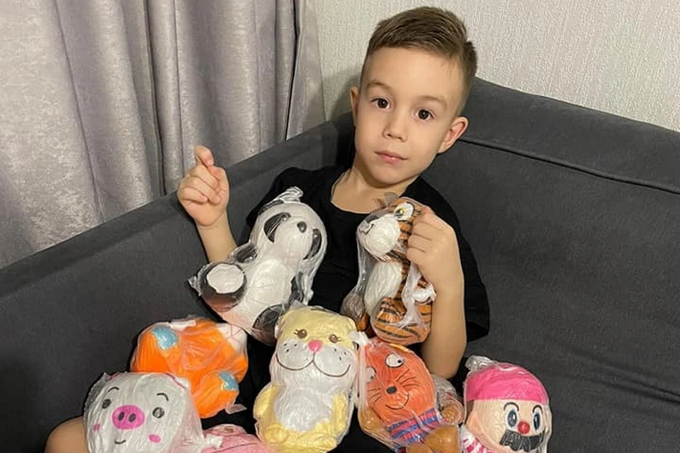 В Красноярске пятилетний мальчик выиграл в автомате десятки мягких игрушки и подарил их особенным детям. Фото: БФ "Феникс"