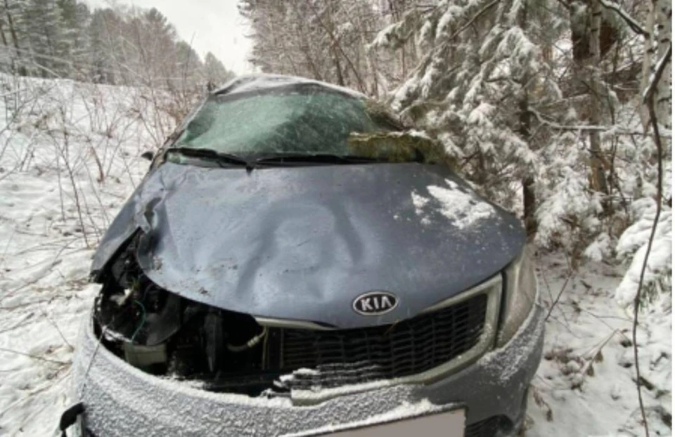 В Иркутской области иномарка Kia Rio вылетала в кювет из-за выпавшего снега