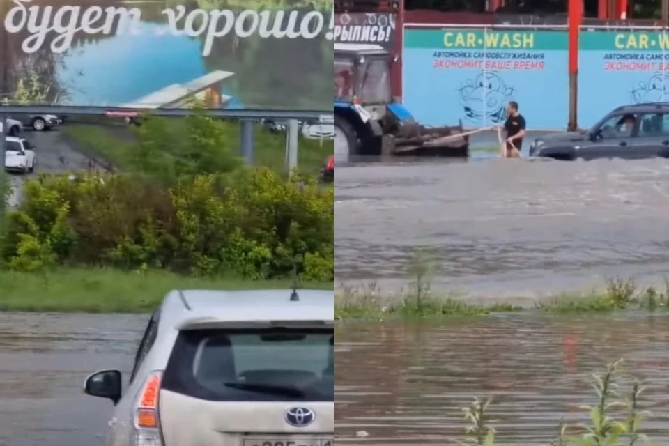 Ливень затопил кольцо на Родниках. Фото: АСТ-54.