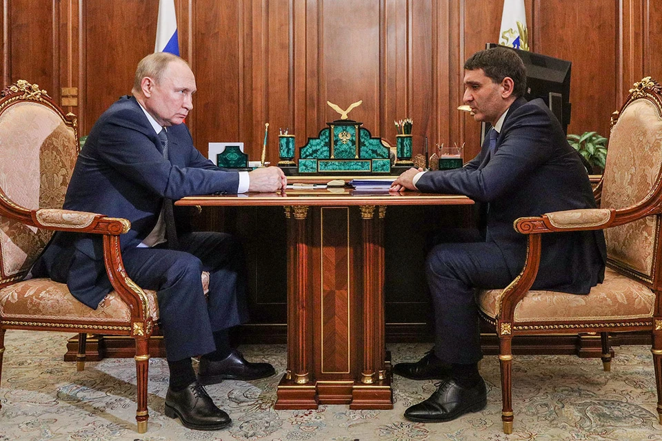 В Кремле Владимир Путин встретился с главой компании Россети Андреем Рюминым. Фото: Михаил Климентьев/Пресс-служба президента РФ/ТАСС