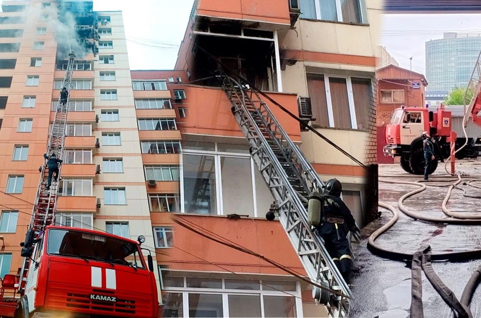 Фасад многоэтажки сильно разрушился из-за пожара. Фото: ГУ МЧС по НСО.