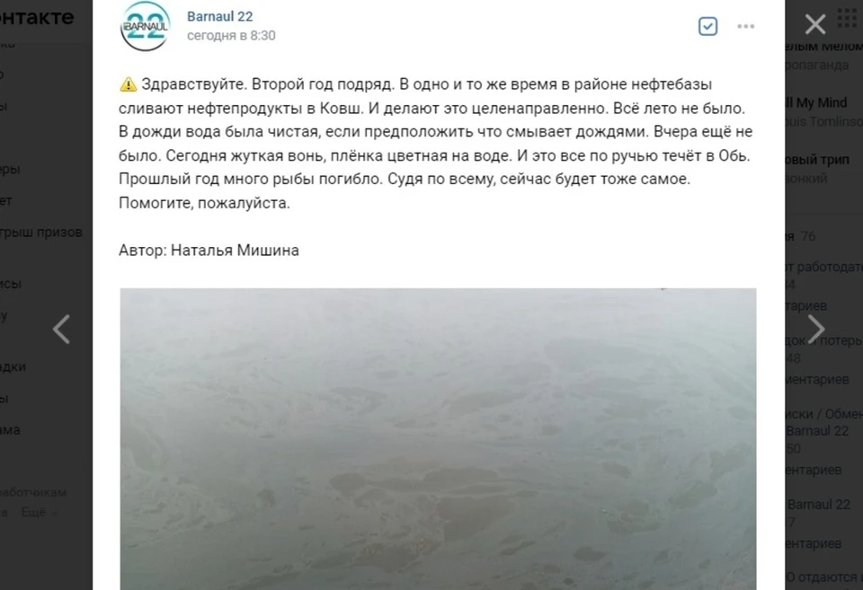 Скриншот публикации в группе "Барнаул 22"