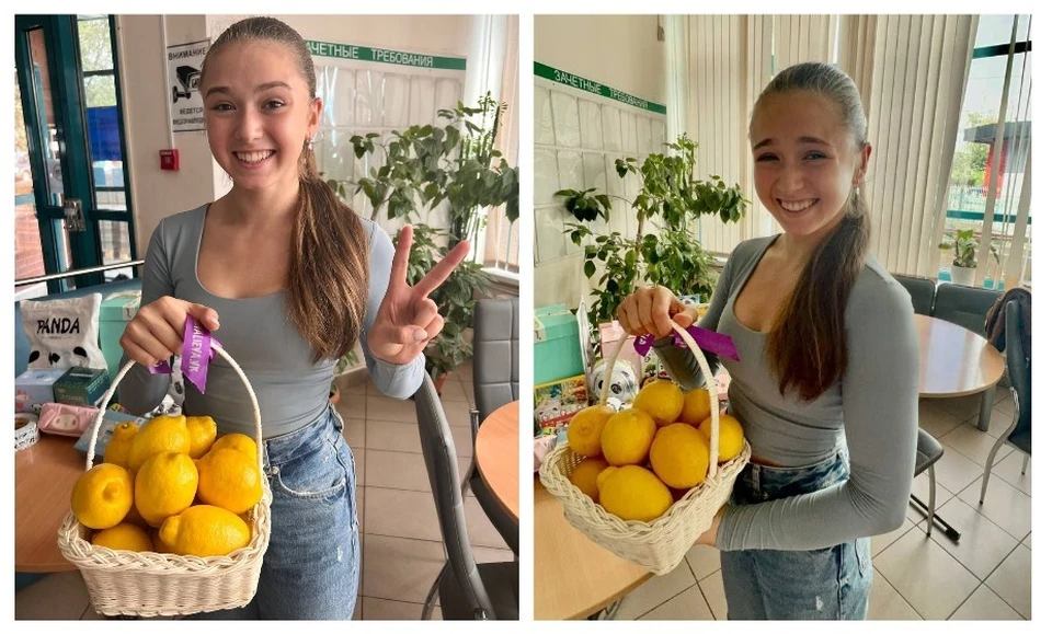 Фигуристке Камиле Валиевой подарили корзину лимонов.
