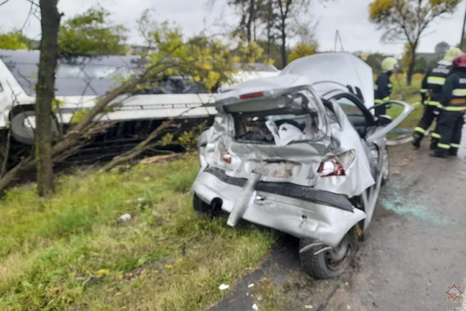 В Фаниполе под Минском перевернулся рейсовый автобус, есть пострадавшие. Фото: МЧС Беларуси