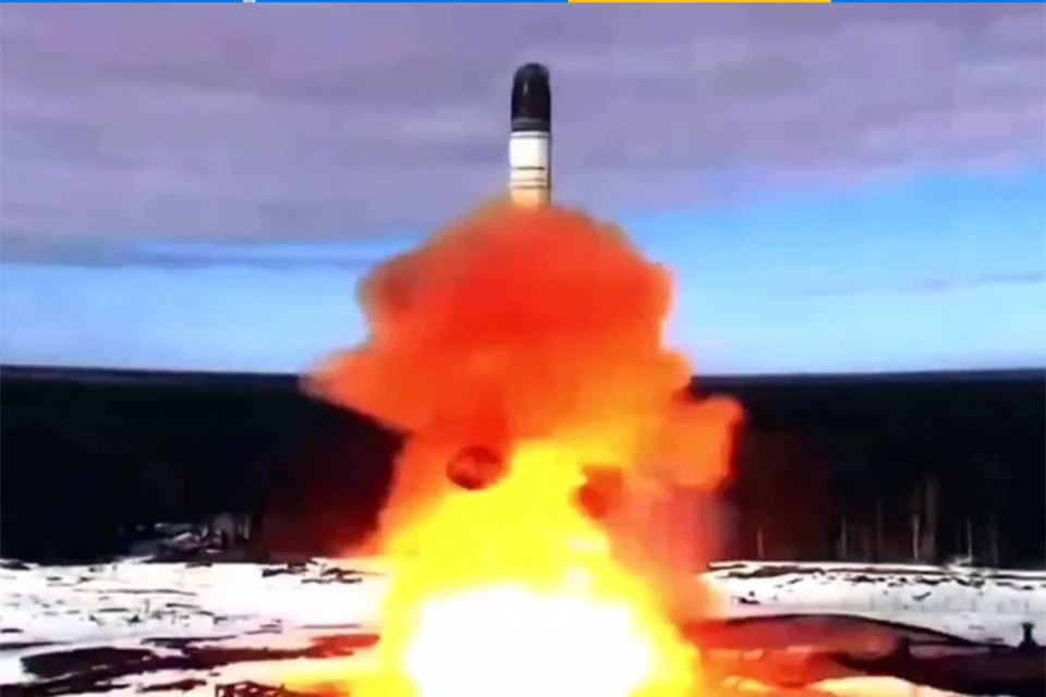 В США составили "рейтинг ужаса" российских ракет. На фото: ракета "Сармат". Фото: кадр из видео Минобороны России.