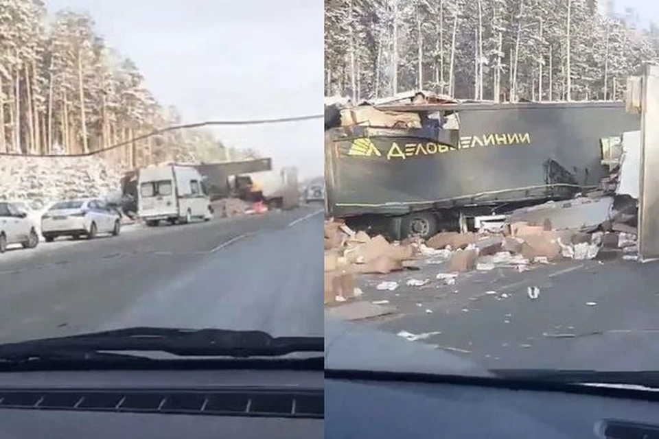 В Коченевском районе Новосибирской области на Северном обходе столкнулись две фуры. Фото: Госавтоинспекция по НСО