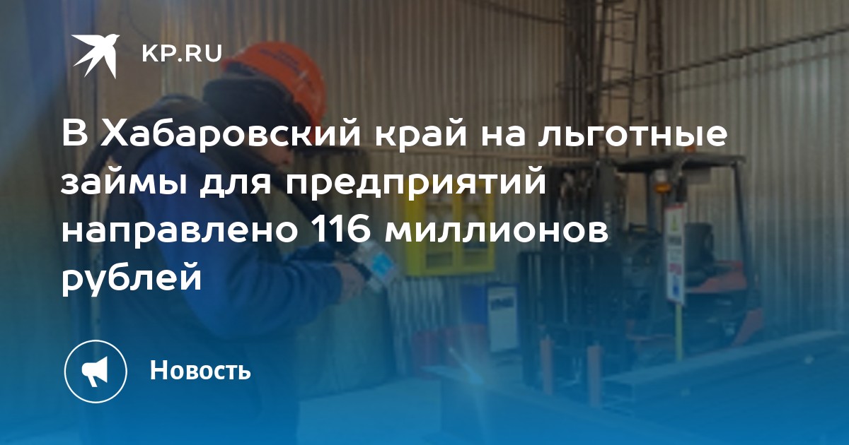 В Хабаровский край на льготные займы для предприятий направлено 116 миллионов рублей - KP.RU