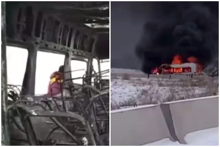 Яркое пламя и столб черного дыма до небес: в Дагестане сгорела туристическая маршрутка