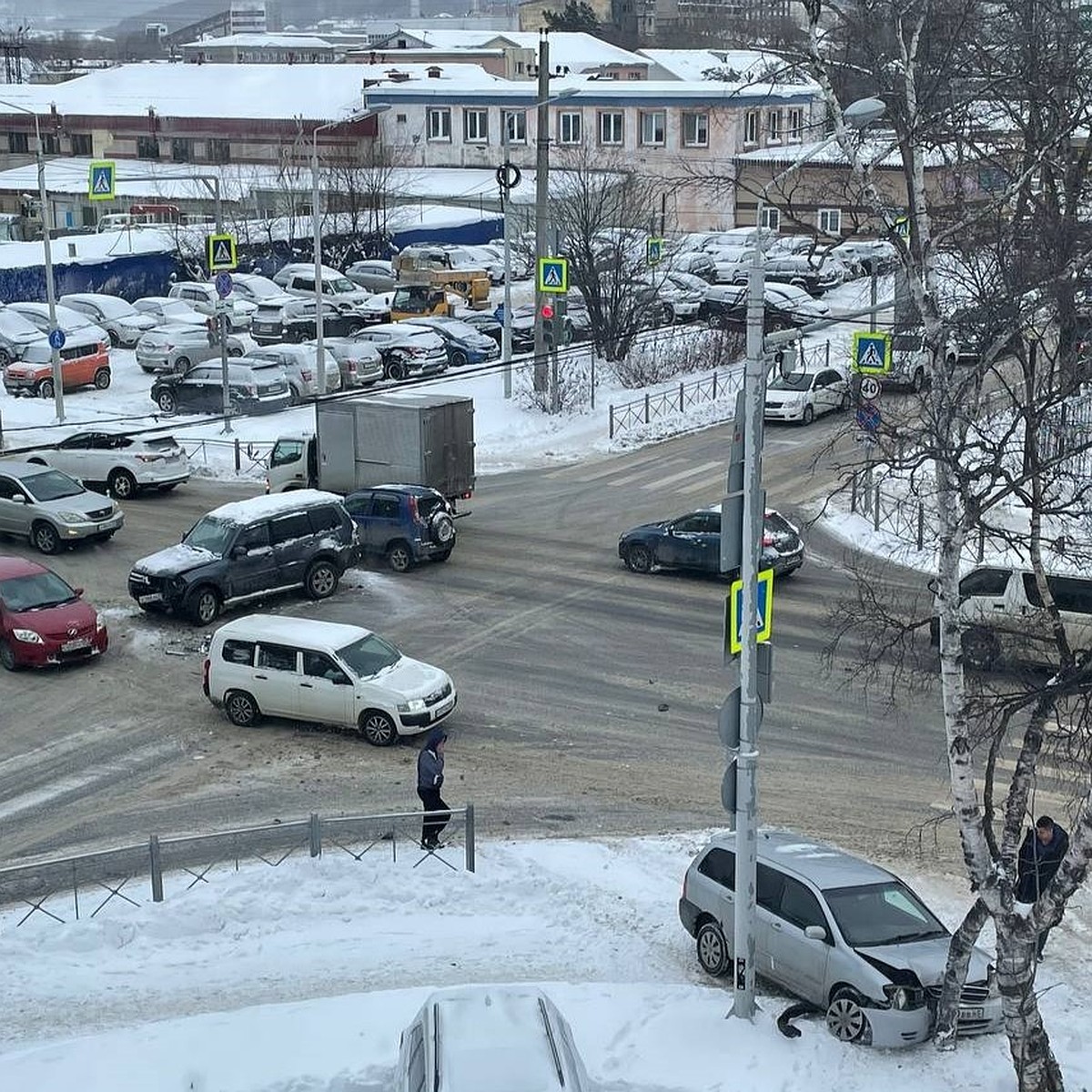 Автомобиль врезался в дерево в центре Южно-Сахалинска - KP.RU