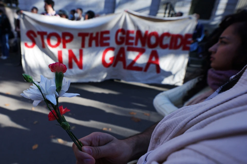 Митинг в поддержку Палестины с участием студентов Гарвардского университета.