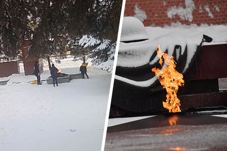 Школьники закидали снежками «Вечный огонь» на Ставрополье, но их поймала полиция. Фото: стоп-кадр видео/Веленгурин Владимир
