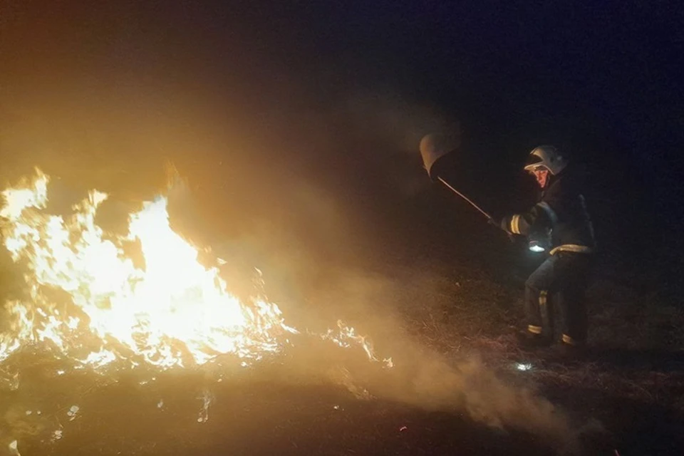 24 марта в ЛНР спасатели выезжали 60 раз на тушение сухотравных пожаров в 25 районах. Фото - МЧС ЛНР