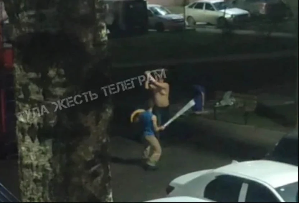Забавное видео тульской битвы на символизирующих мечи палках появилось в соцсетях. Фото: ТГ- канал «Тула. Жесть».