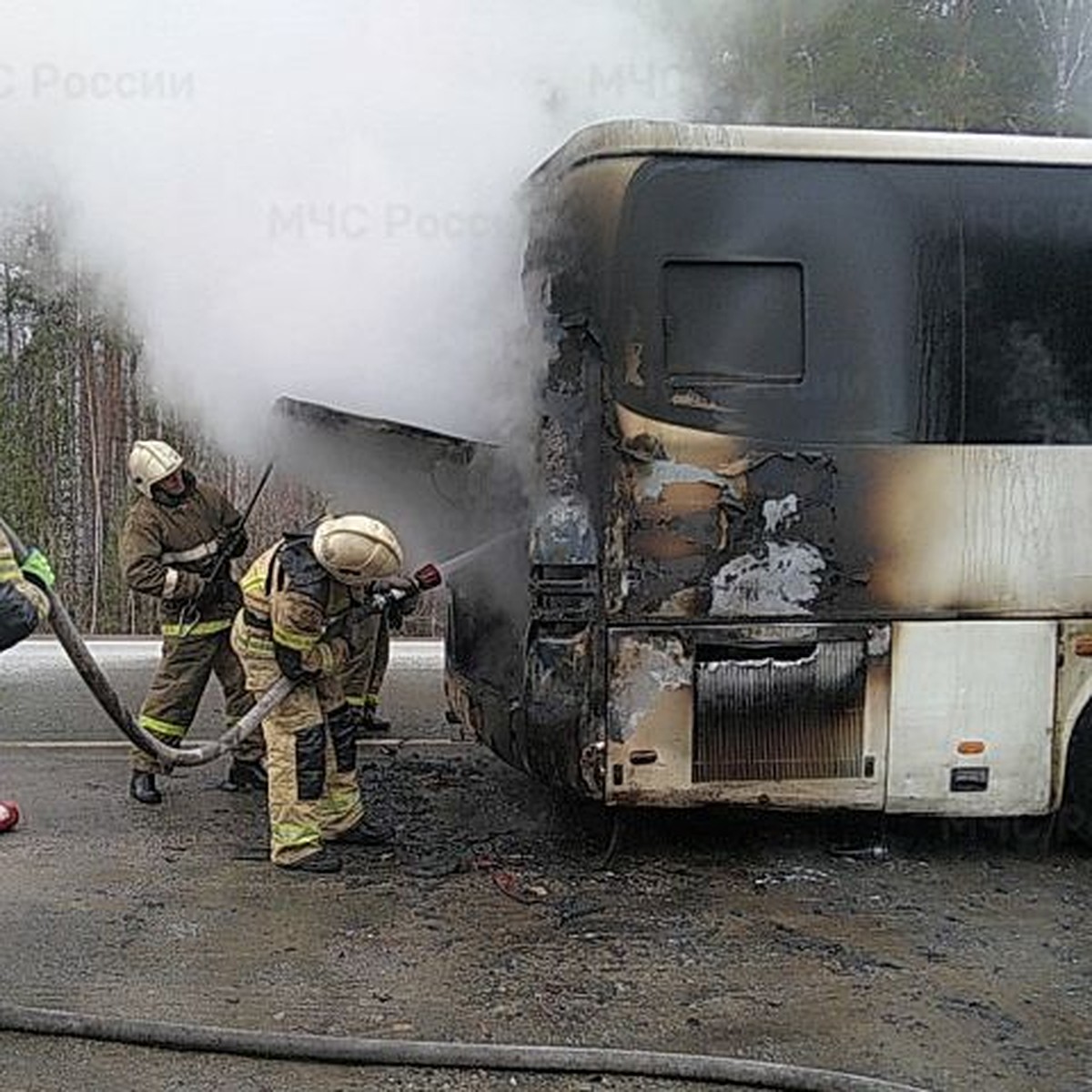 На трассе в районе Режа загорелся автобус - KP.RU