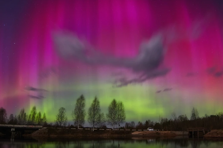 Яркие краски на ночном небе: россияне поделились эффектными кадрами северного сияния