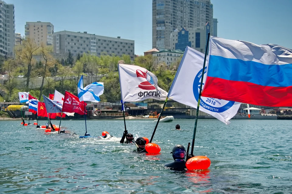 Флаги поднимут над Амурским заливом. Фото: Федерация подводного спорта Приморского края.