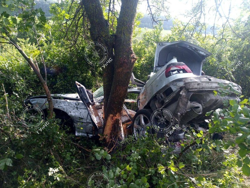Автомобиль выехал за пределы проезжей части и врезался в дерево. Фото: ГУпЧС