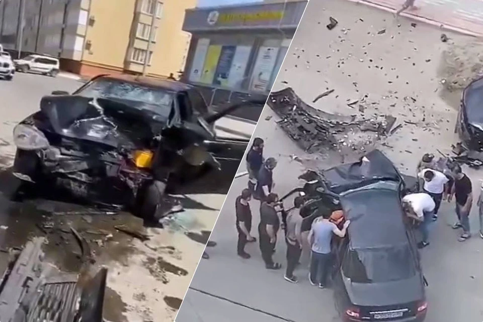 Две легковушки всмятку: Лихач на огромной скорости устроил жесткую аварию в Дагестане. Фото: соцсети