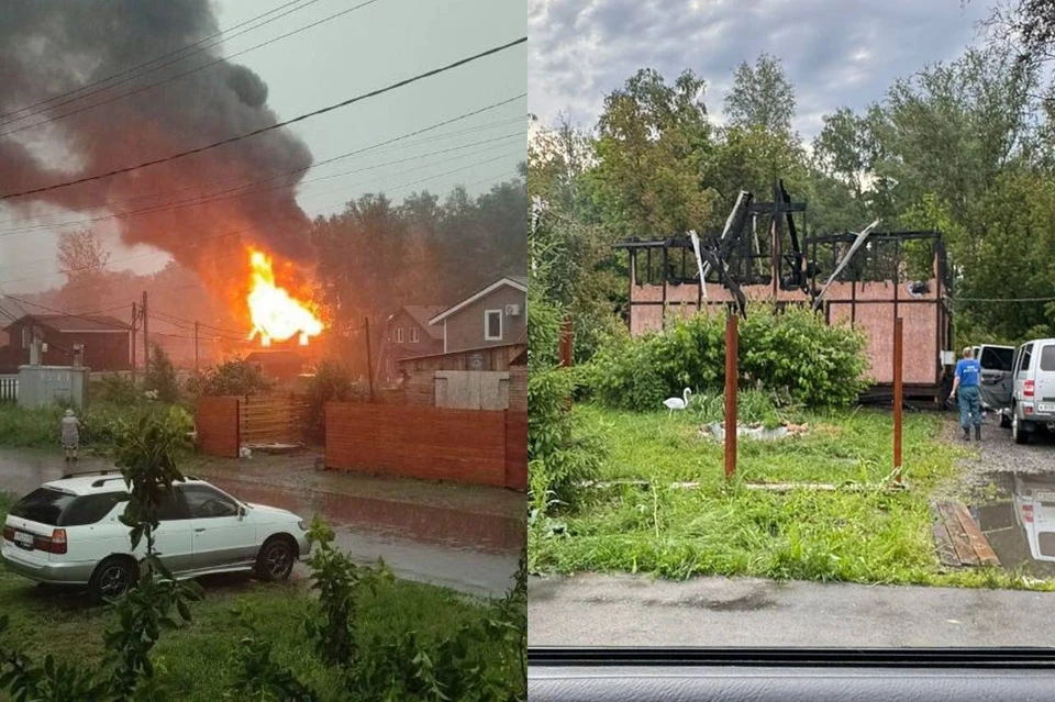 Появилось видео горящего дома, вспыхнувшего после удара молнии под Новосибирском. Фото: предоставлено Алексеем.